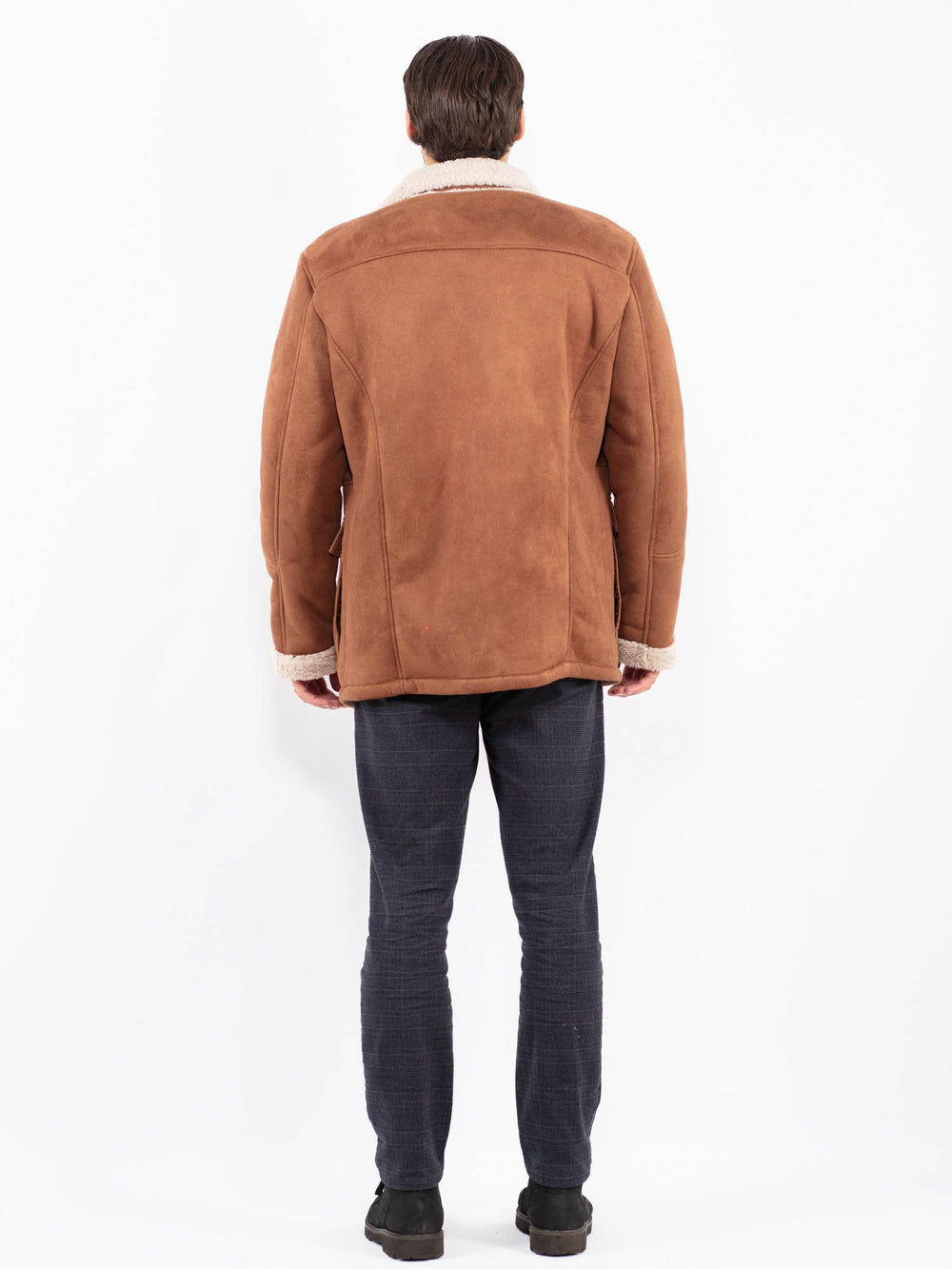 Vintage 00's Men Faux Sheepskin Coat in BrownZ2355