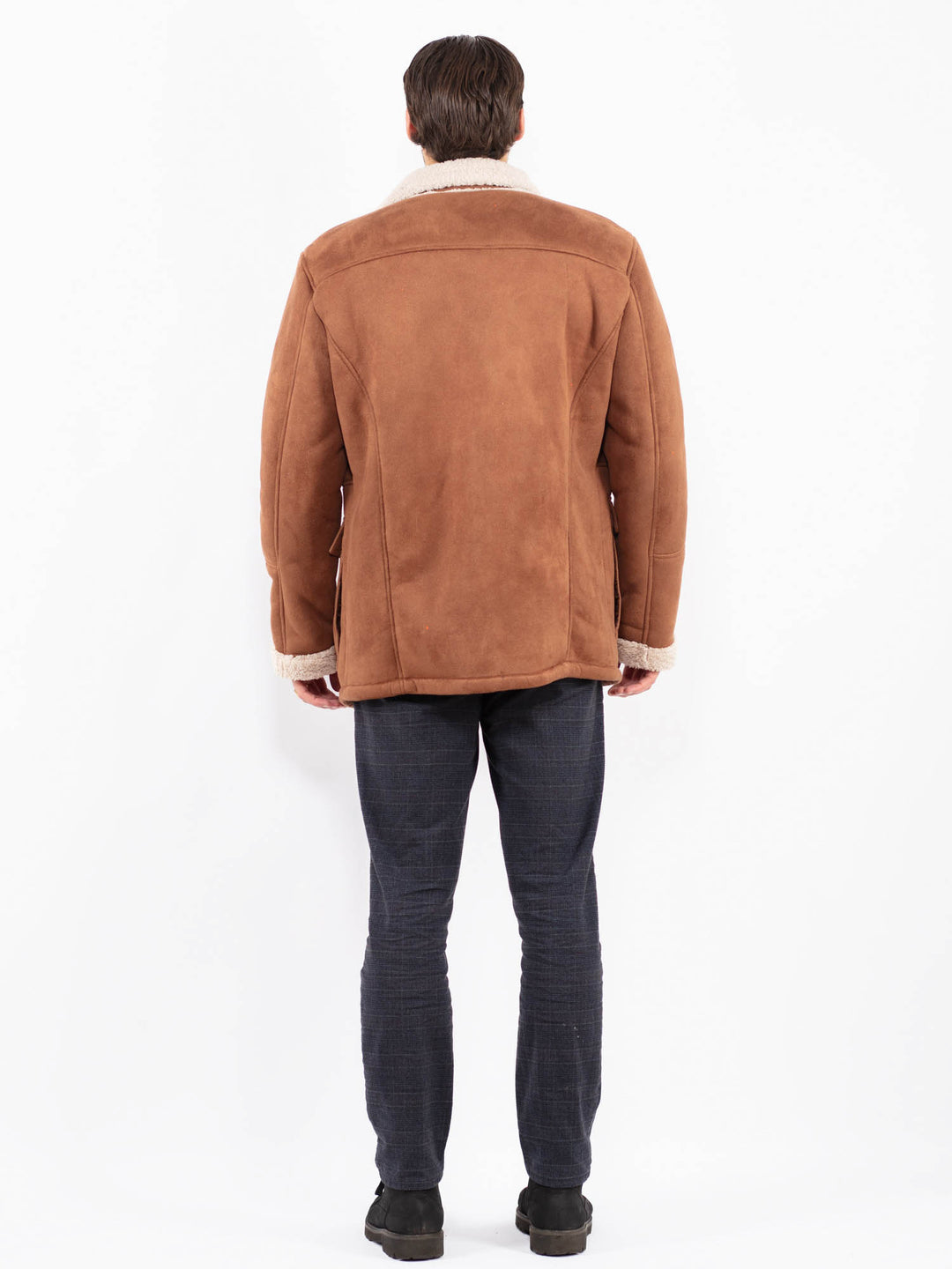 Vintage 00's Men Faux Sheepskin Coat in BrownZ2355