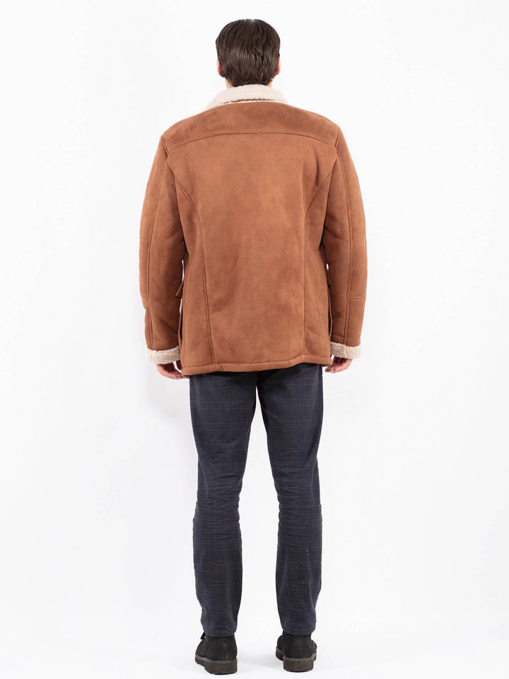 Vintage 00's Men Faux Sheepskin Coat in BrownZ2355