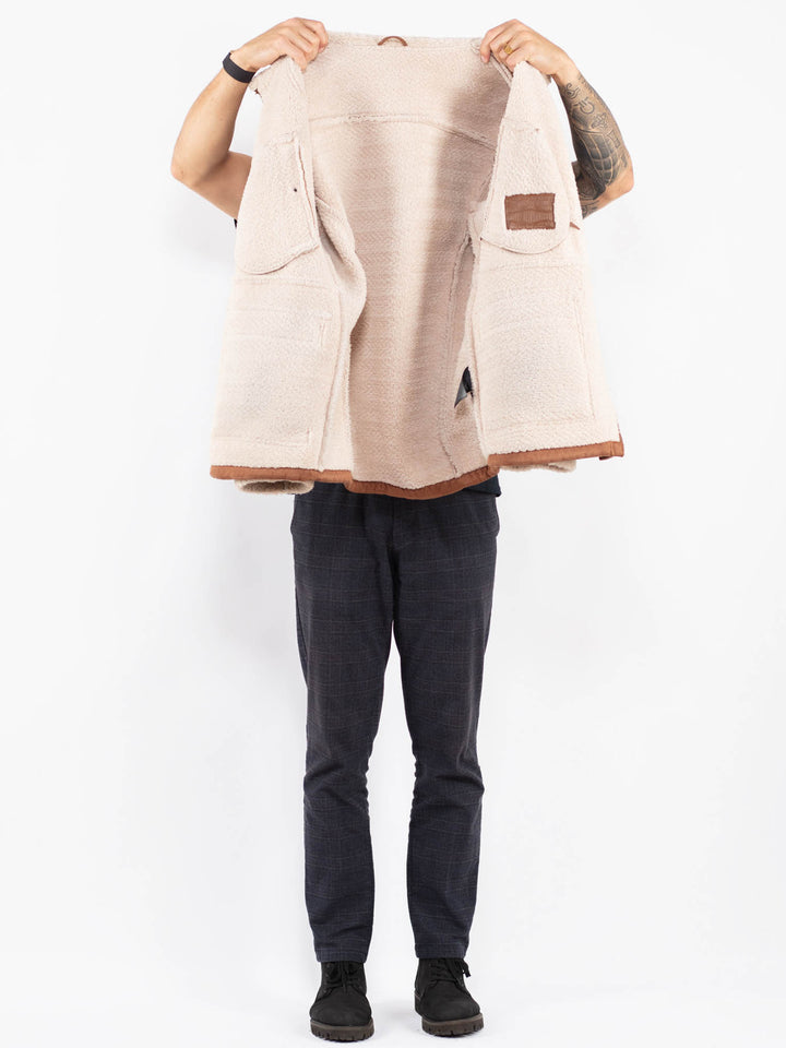 Vintage 00's Men Faux Sheepskin Coat in BrownZ2355