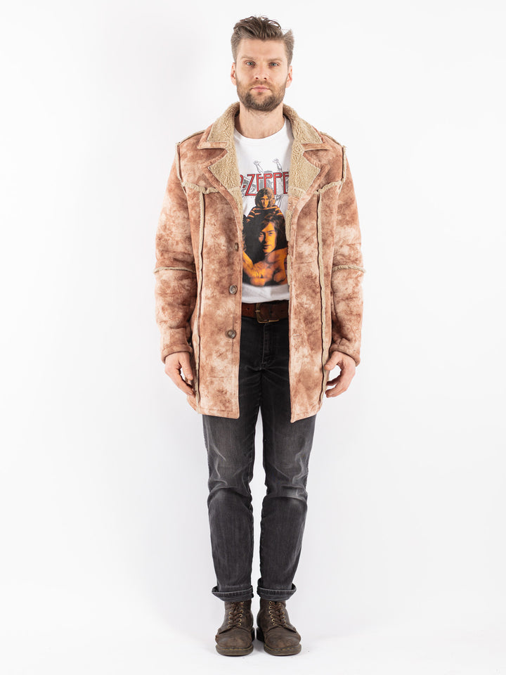 Vintage 00's Men Faux Sheepskin Coat in Beige