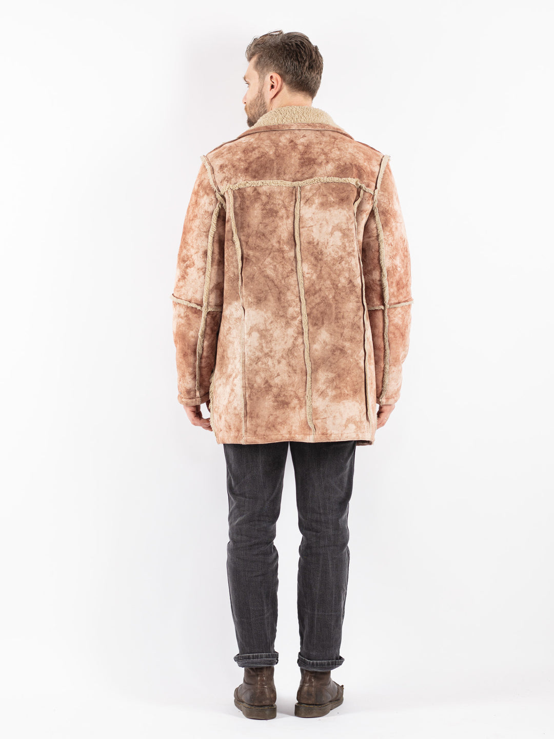 Vintage 00's Men Faux Sheepskin Coat in Beige