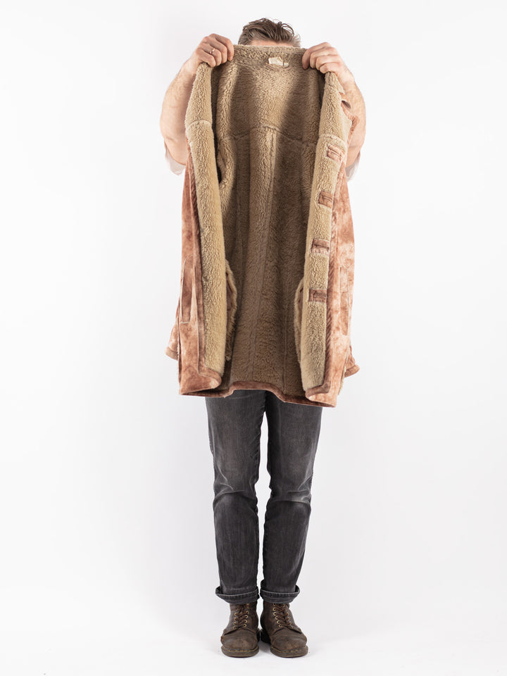 Vintage 00's Men Faux Sheepskin Coat in Beige