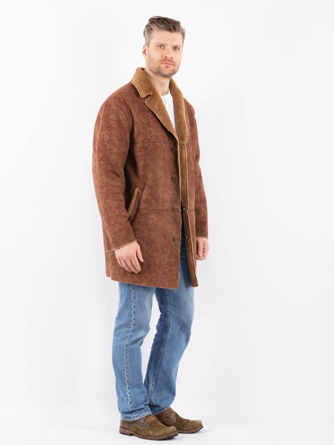 Vintage 00's Men Faux Sheepskin Coat in BrownZ1450
