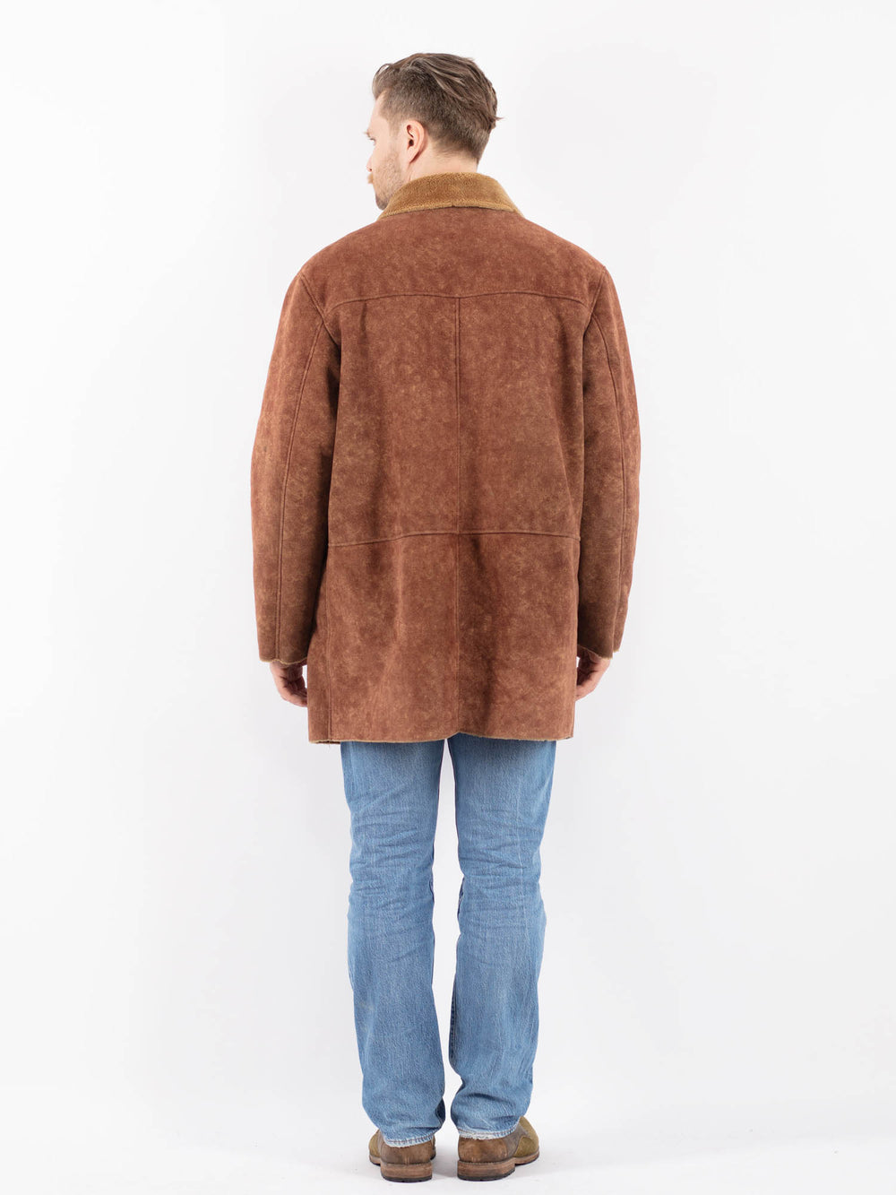 Vintage 00's Men Faux Sheepskin Coat in BrownZ1450