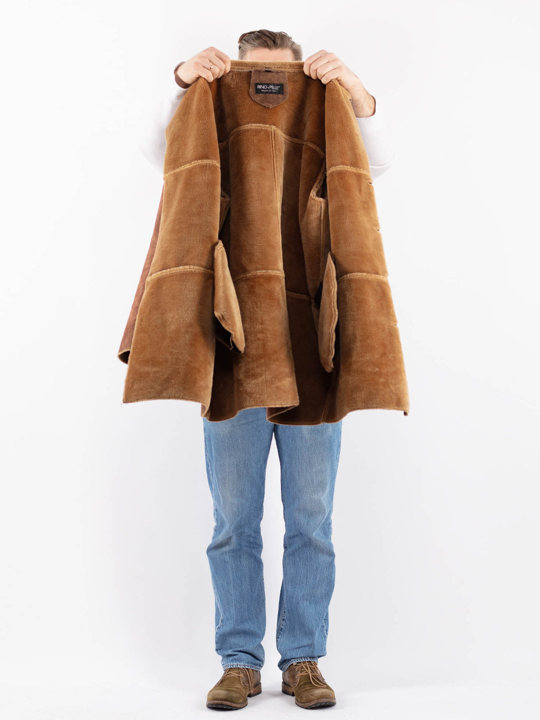 Vintage 00's Men Faux Sheepskin Coat in BrownZ1450
