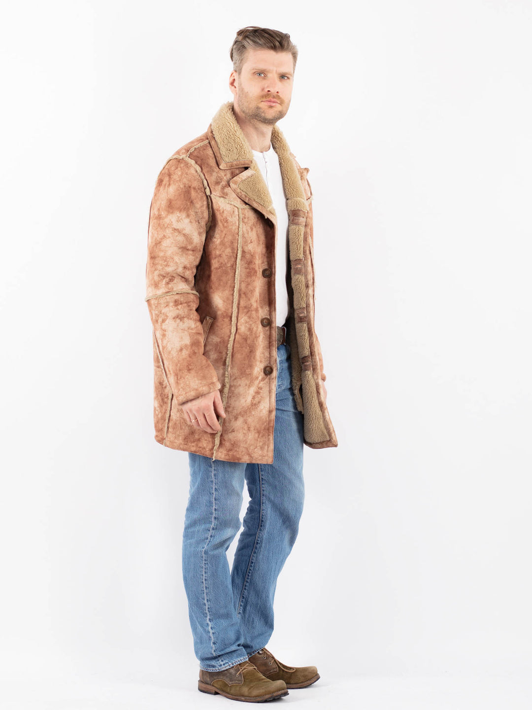 Vintage 00's Men Faux Sheepskin Coat in BeigeZ1451