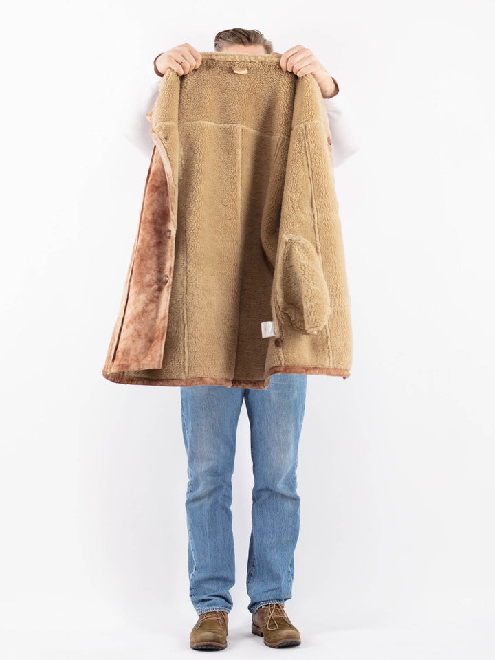 Vintage 00's Men Faux Sheepskin Coat in BeigeZ1451