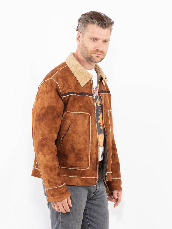Vintage 00's Men Faux Sheepskin Jacket in BrownZ2063