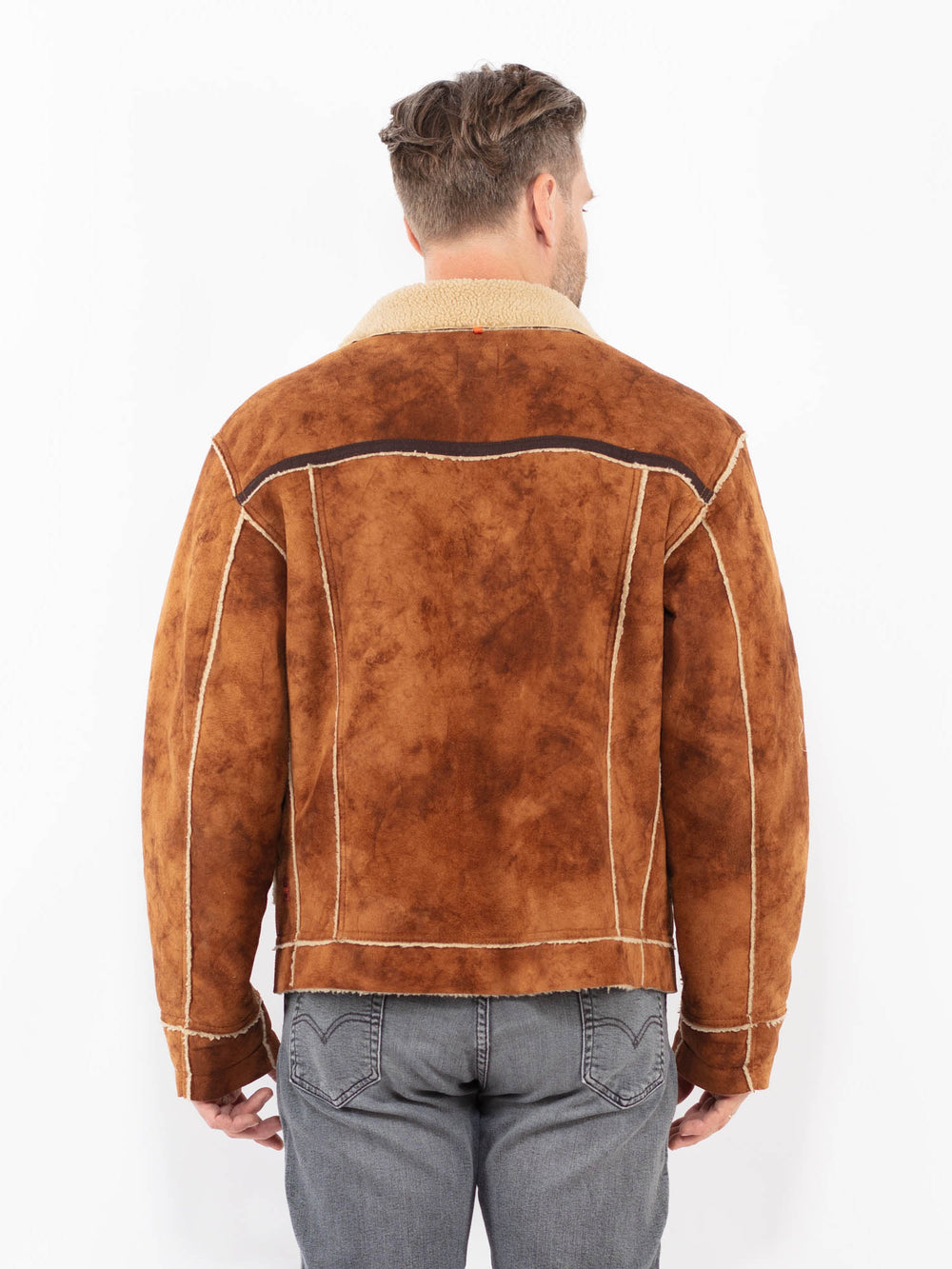 Vintage 00's Men Faux Sheepskin Jacket in BrownZ2063