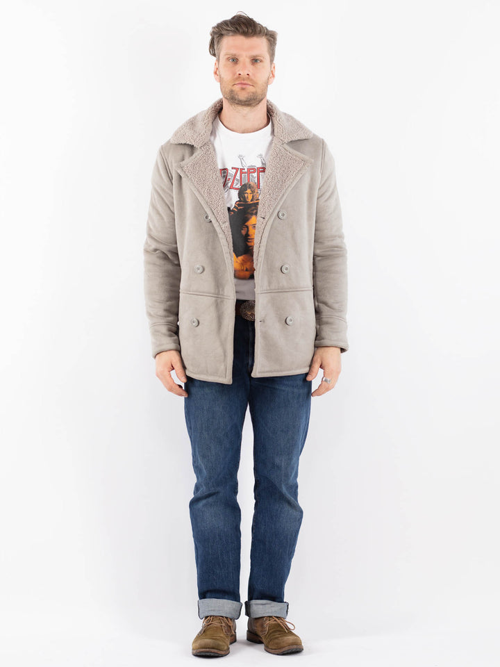 Vintage 00's Men Faux Sheepskin Jacket in GrayZ1537