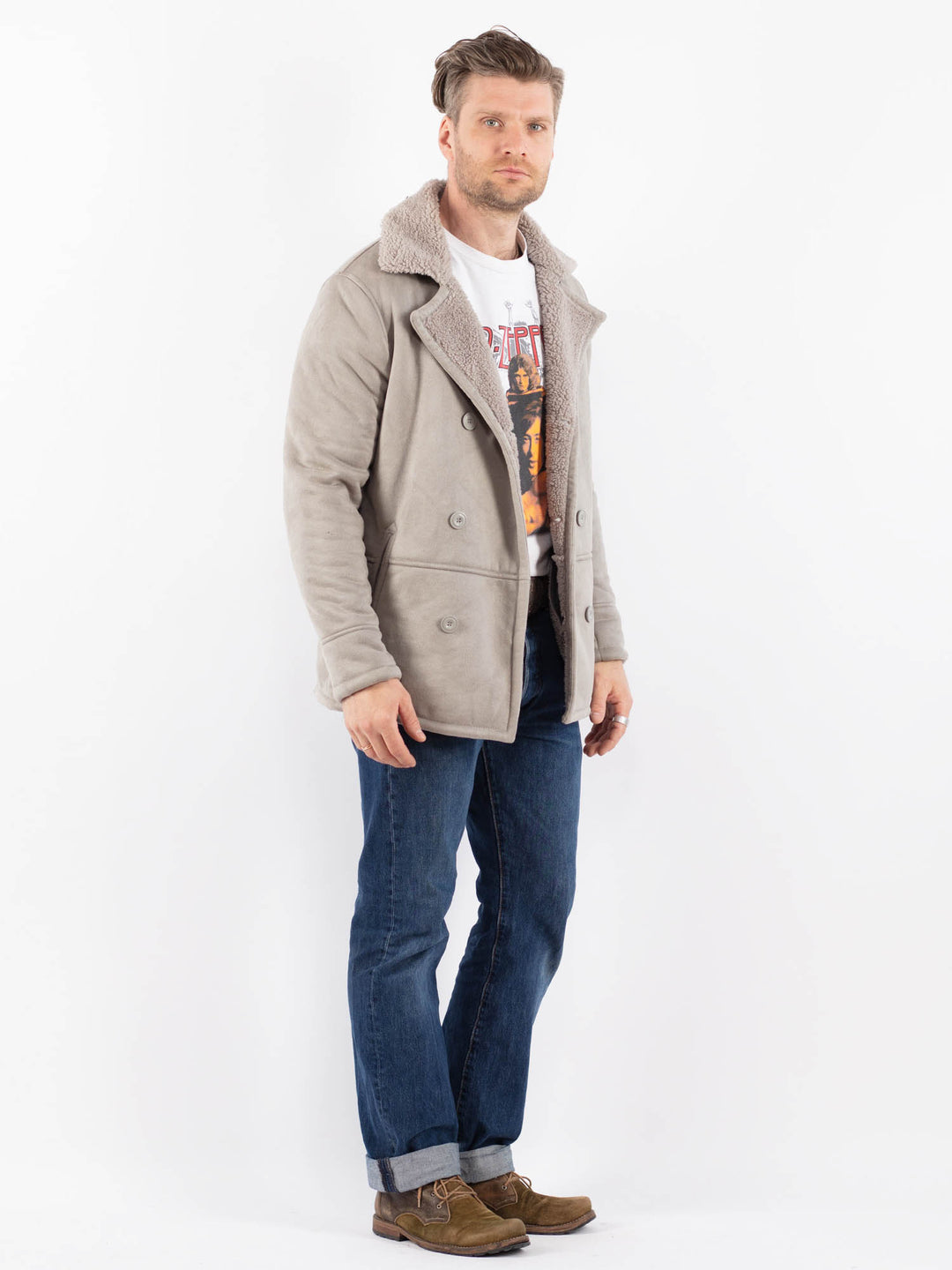 Vintage 00's Men Faux Sheepskin Jacket in GrayZ1537