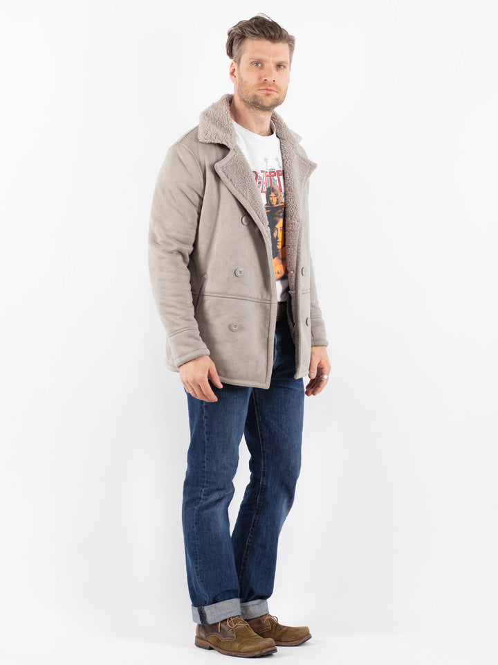 Vintage 00's Men Faux Sheepskin Jacket in GrayZ1537