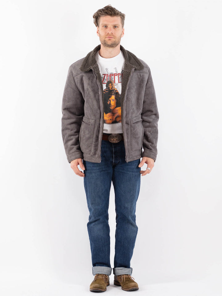 Vintage 00's Men Faux Sheepskin Jacket in GrayZ1539