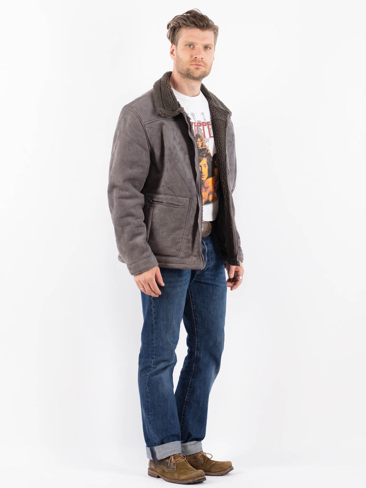Vintage 00's Men Faux Sheepskin Jacket in GrayZ1539