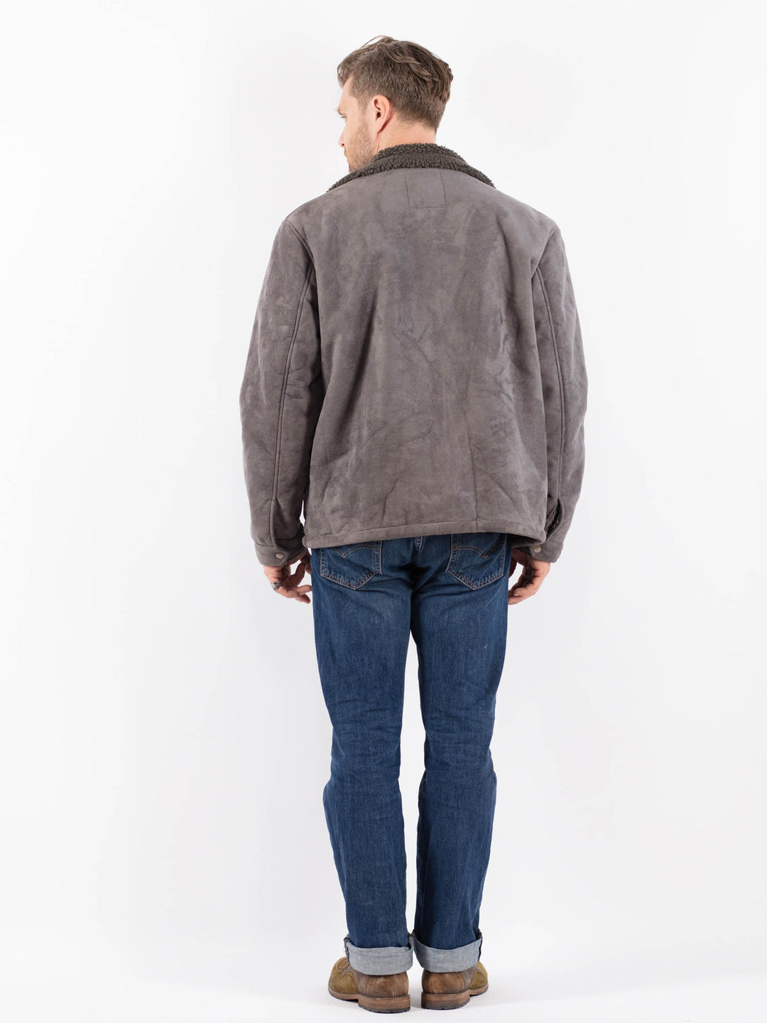 Vintage 00's Men Faux Sheepskin Jacket in GrayZ1539