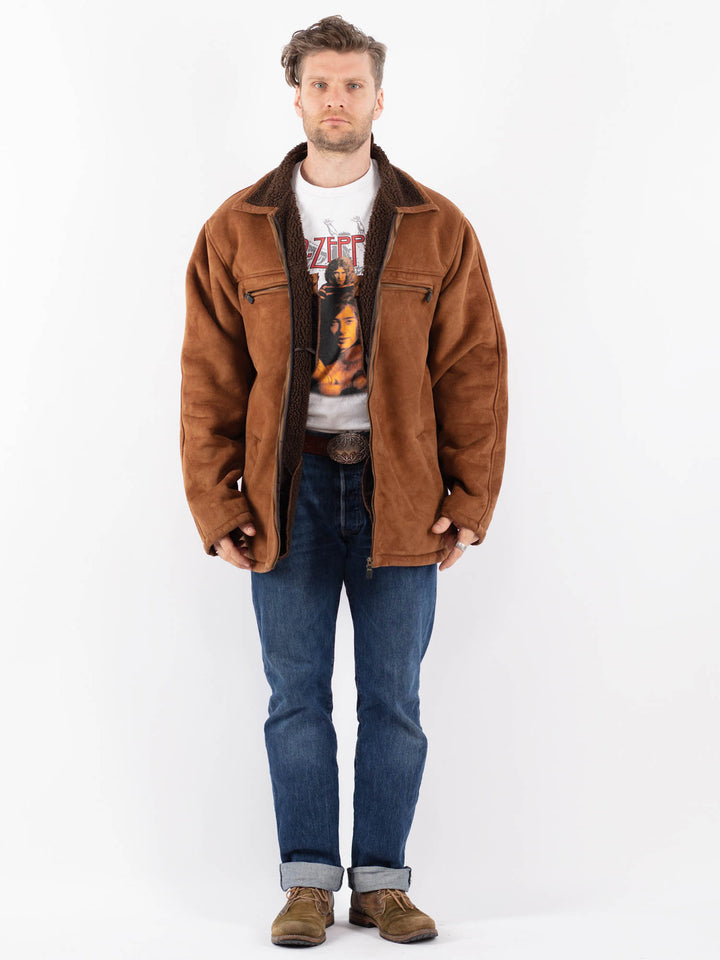 Vintage 00's Men Faux Sheepskin Jacket in BrownZ1543