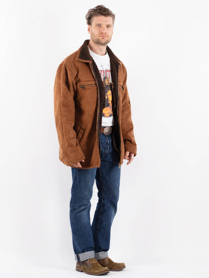 Vintage 00's Men Faux Sheepskin Jacket in BrownZ1543