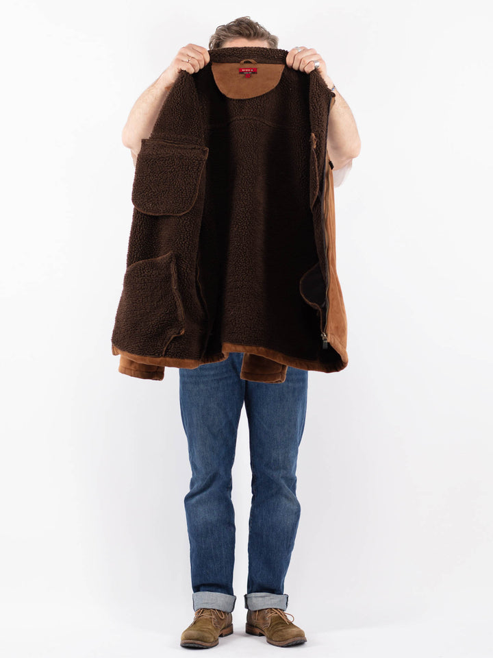 Vintage 00's Men Faux Sheepskin Jacket in BrownZ1543