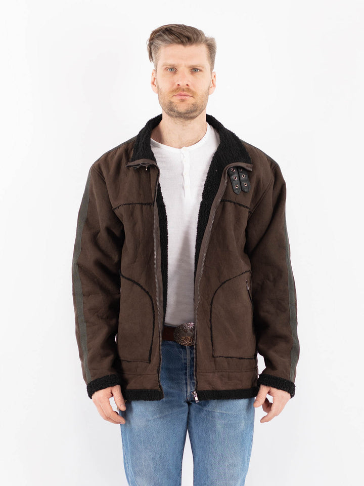 Vintage 00's Men Faux Sheepskin Jacket in BrownZ1447