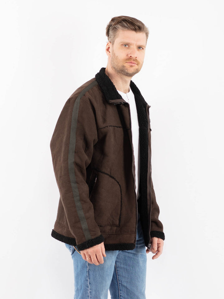 Vintage 00's Men Faux Sheepskin Jacket in BrownZ1447