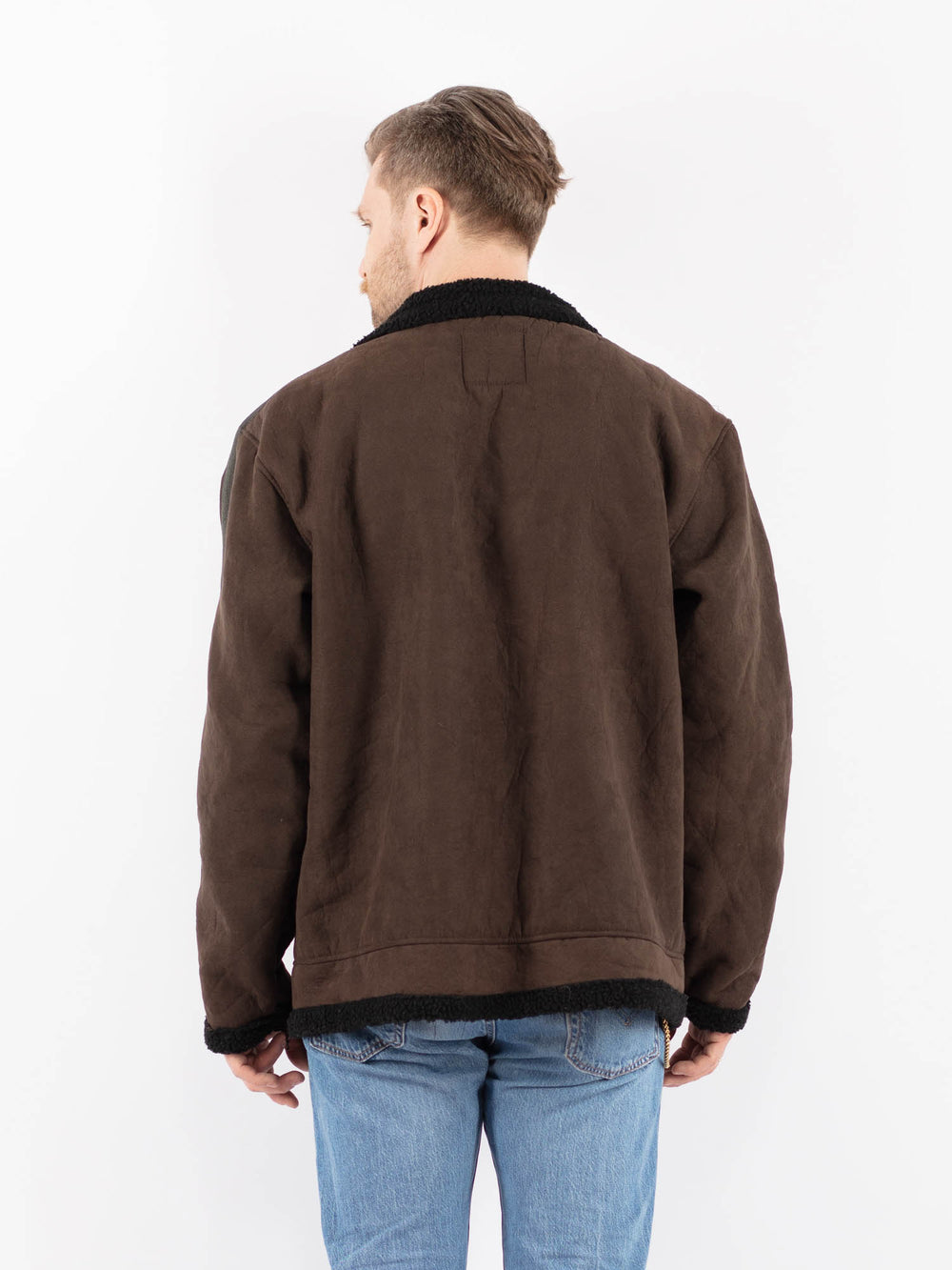 Vintage 00's Men Faux Sheepskin Jacket in BrownZ1447