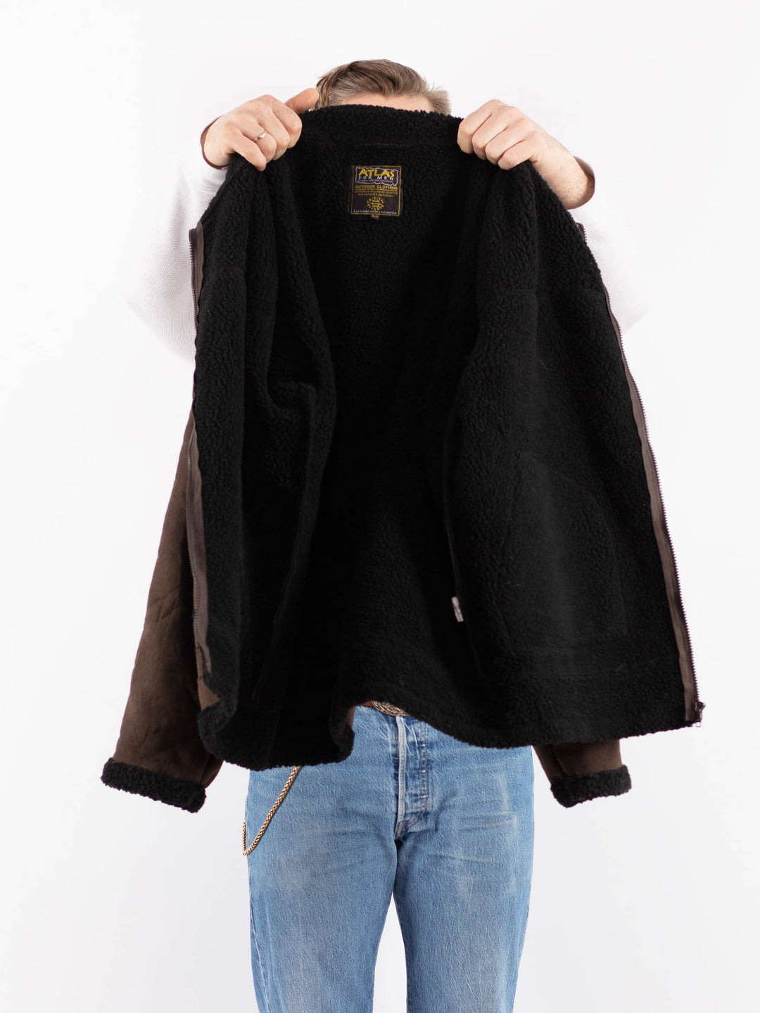 Vintage 00's Men Faux Sheepskin Jacket in BrownZ1447