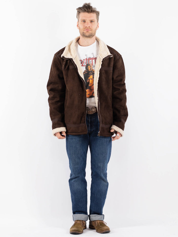 Vintage 00's Men Faux Sheepskin Jacket in BrownZ1561