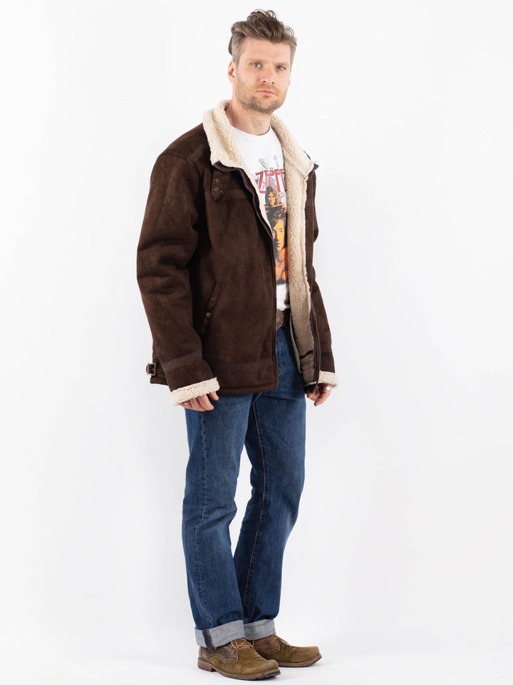 Vintage 00's Men Faux Sheepskin Jacket in BrownZ1561