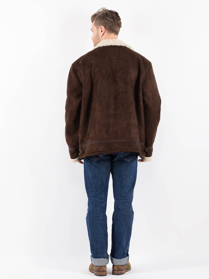Vintage 00's Men Faux Sheepskin Jacket in BrownZ1561