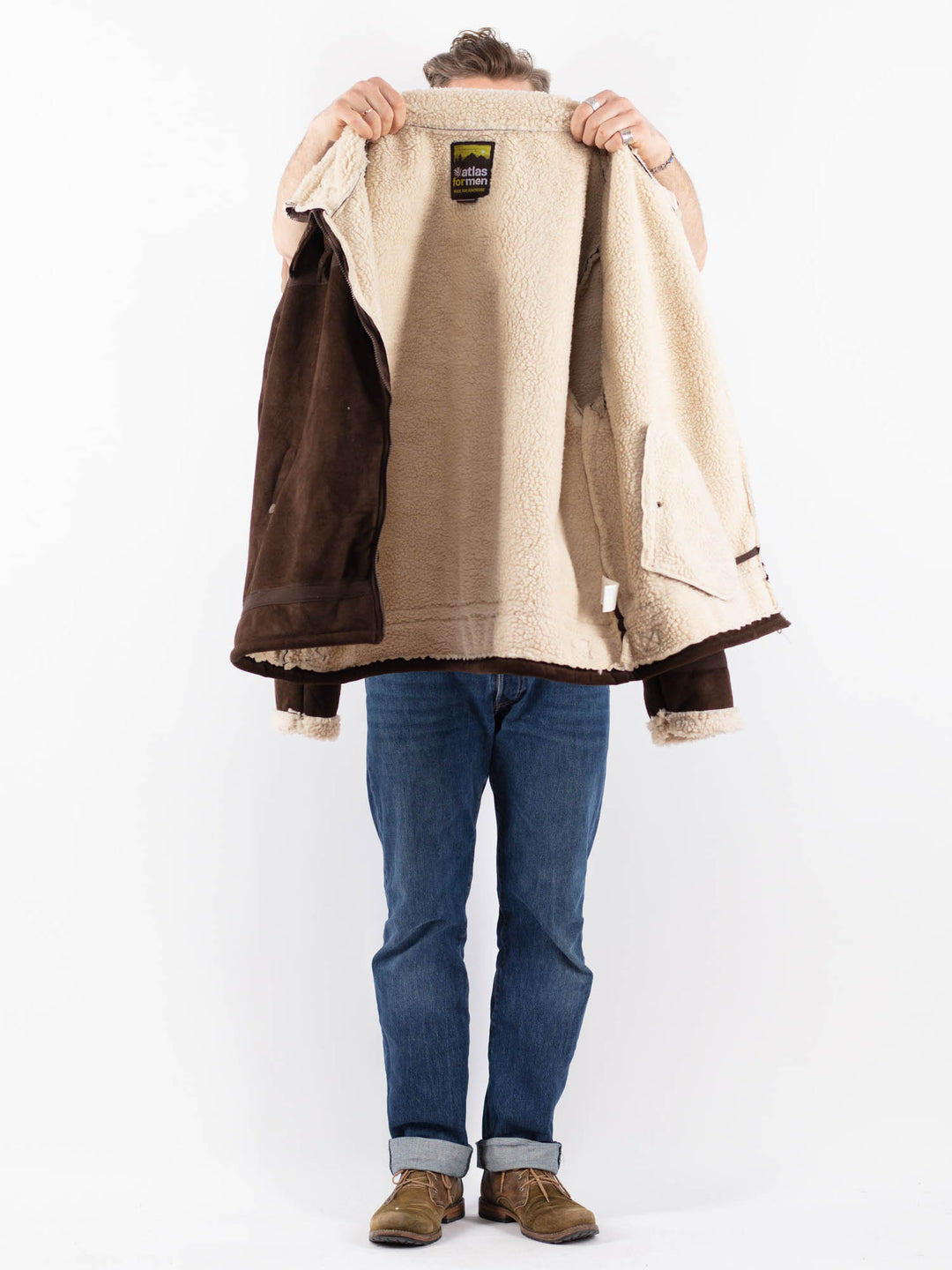 Vintage 00's Men Faux Sheepskin Jacket in BrownZ1561