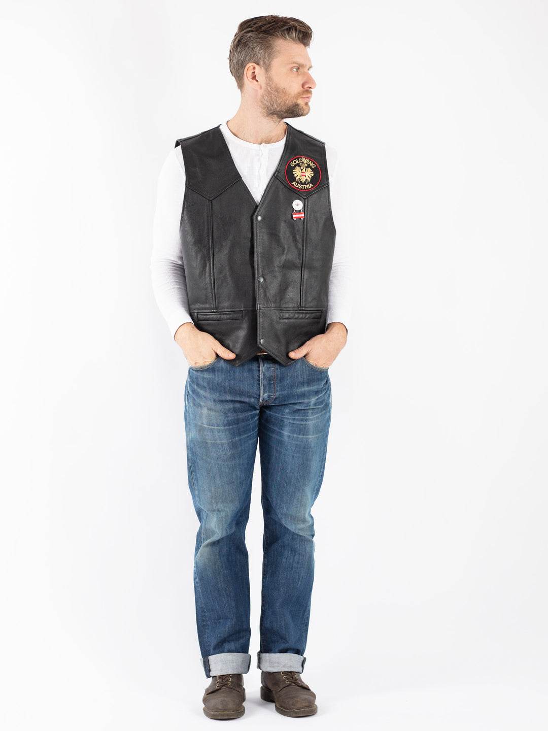 Vintage 00's Men Leather Vest in Black