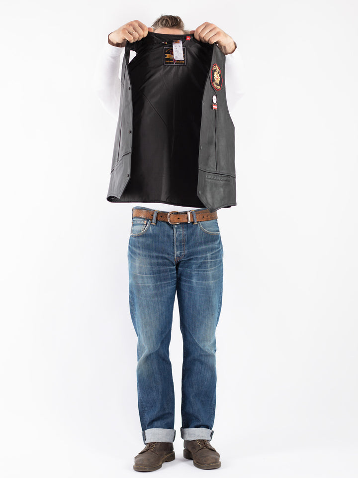 Vintage 00's Men Leather Vest in Black