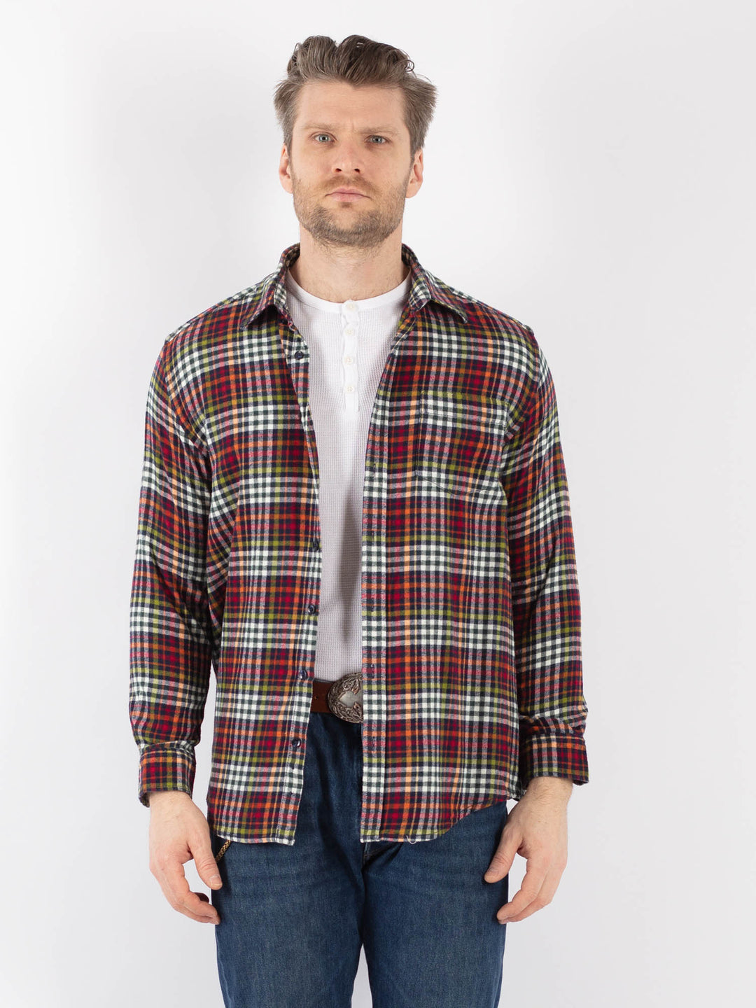 Vintage 00's Men Plaid Flannel Shirt in Multi Z1158
