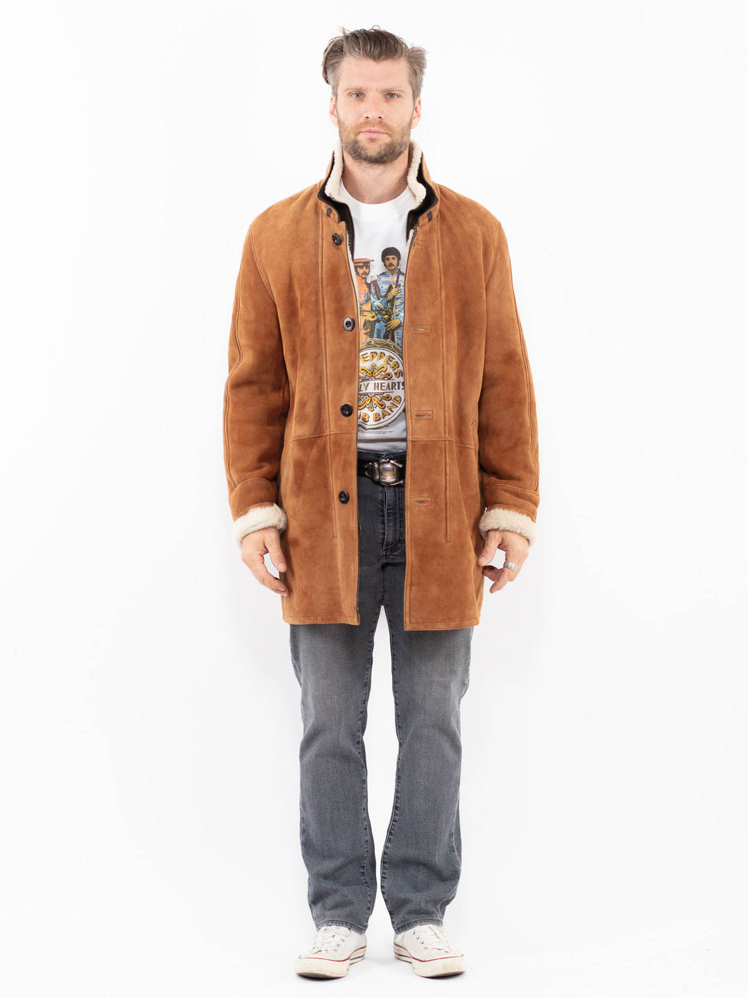 Vintage 00's Men Sheepskin Coat in BrownZ1927
