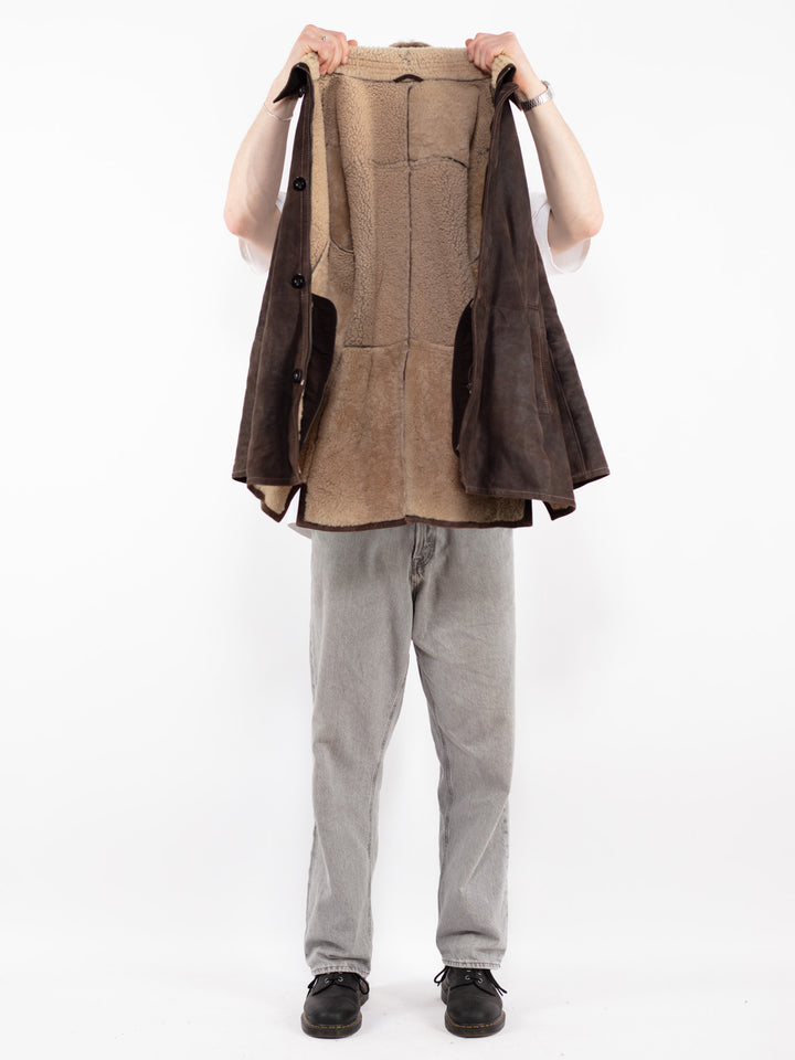 Vintage 00's Men Sheepskin Coat in Brown