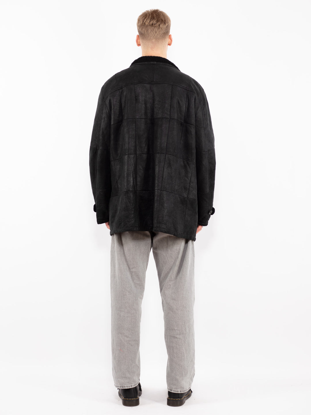 Vintage 00's Men Sheepskin Leather Coat in Black