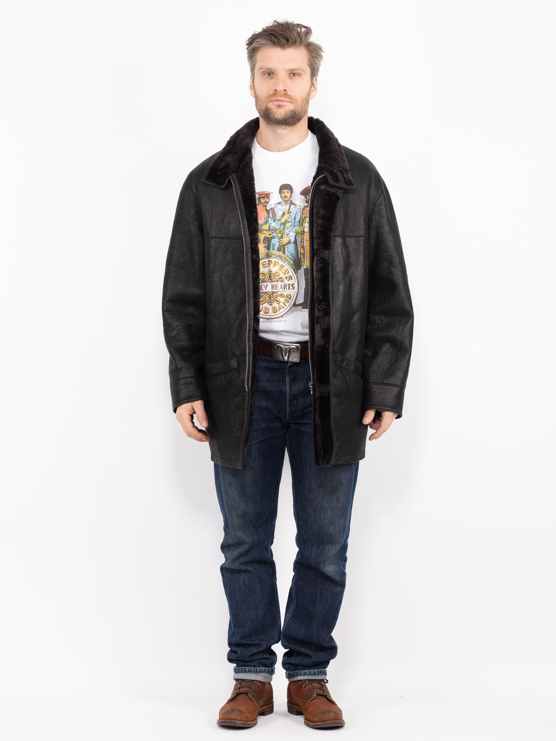 Vintage 00's Men Sheepskin Coat in BlackZ2735