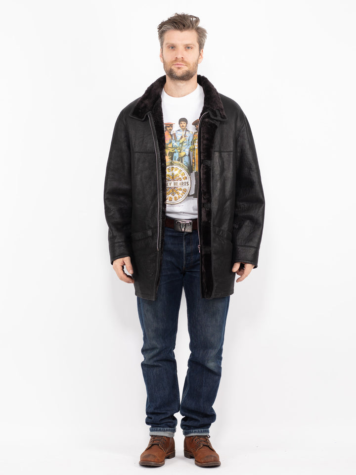 Vintage 00's Men Sheepskin Coat in BlackZ2735