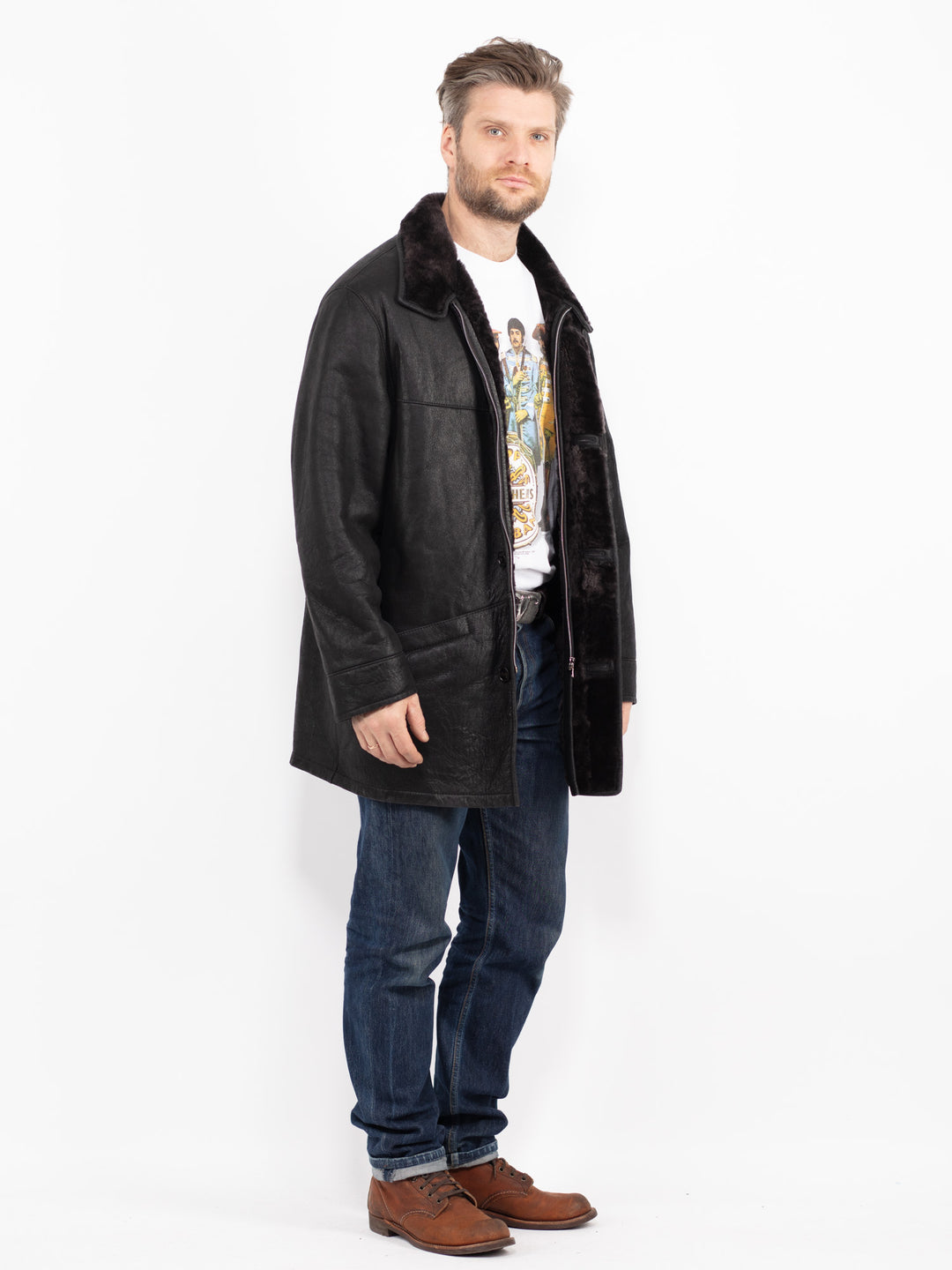 Vintage 00's Men Sheepskin Coat in BlackZ2735