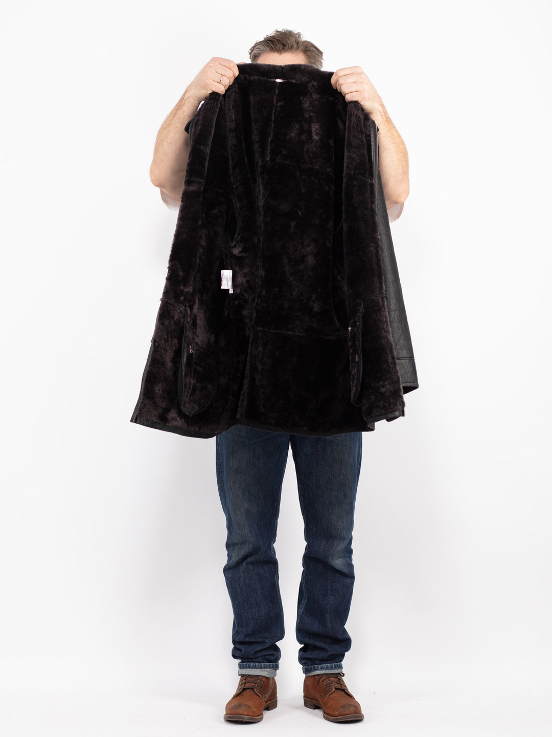 Vintage 00's Men Sheepskin Coat in BlackZ2735