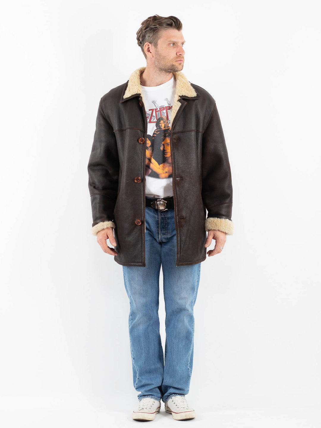 Vintage 00's Men Sheepskin Coat in BrownZ1789
