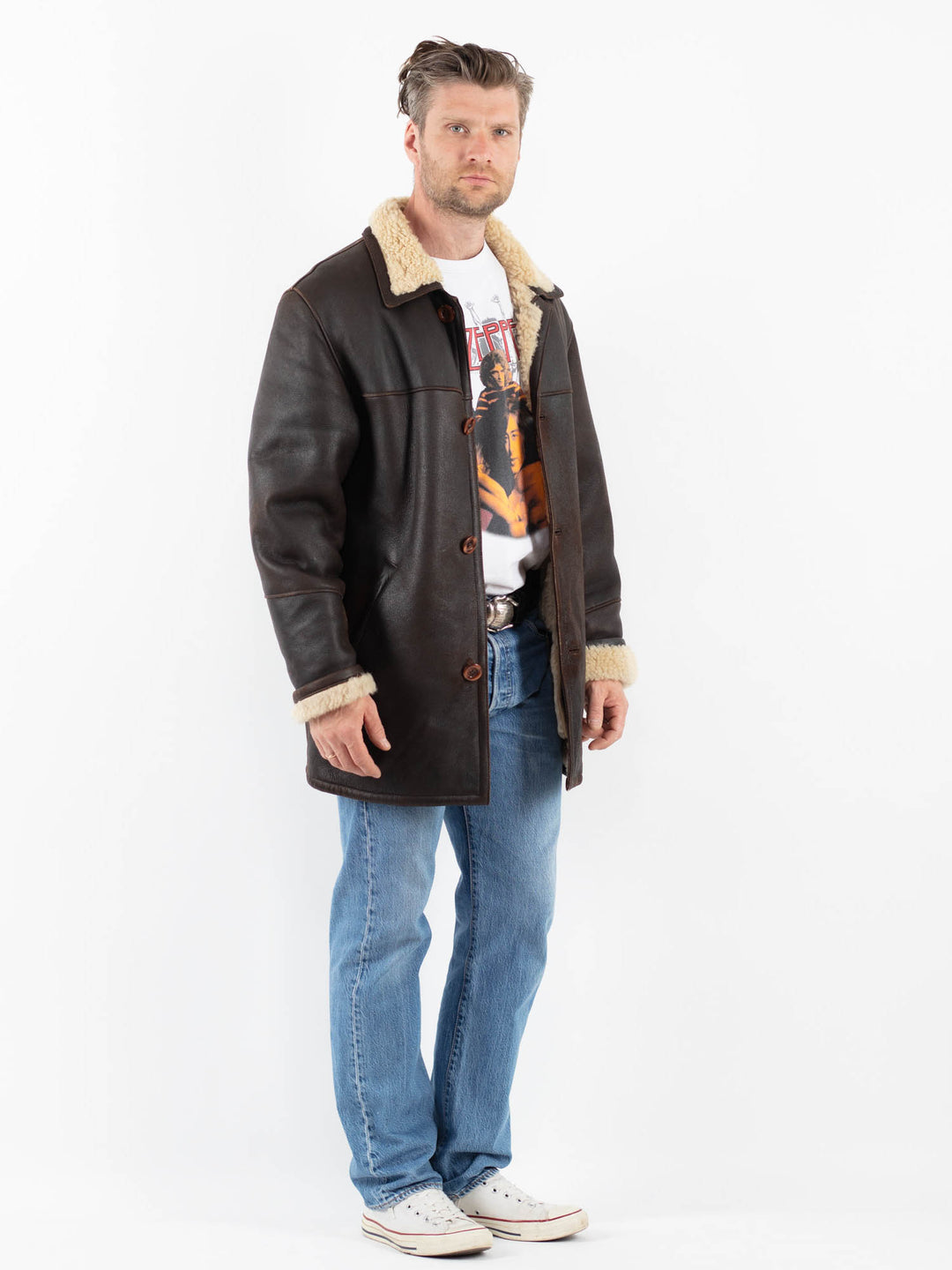 Vintage 00's Men Sheepskin Coat in BrownZ1789