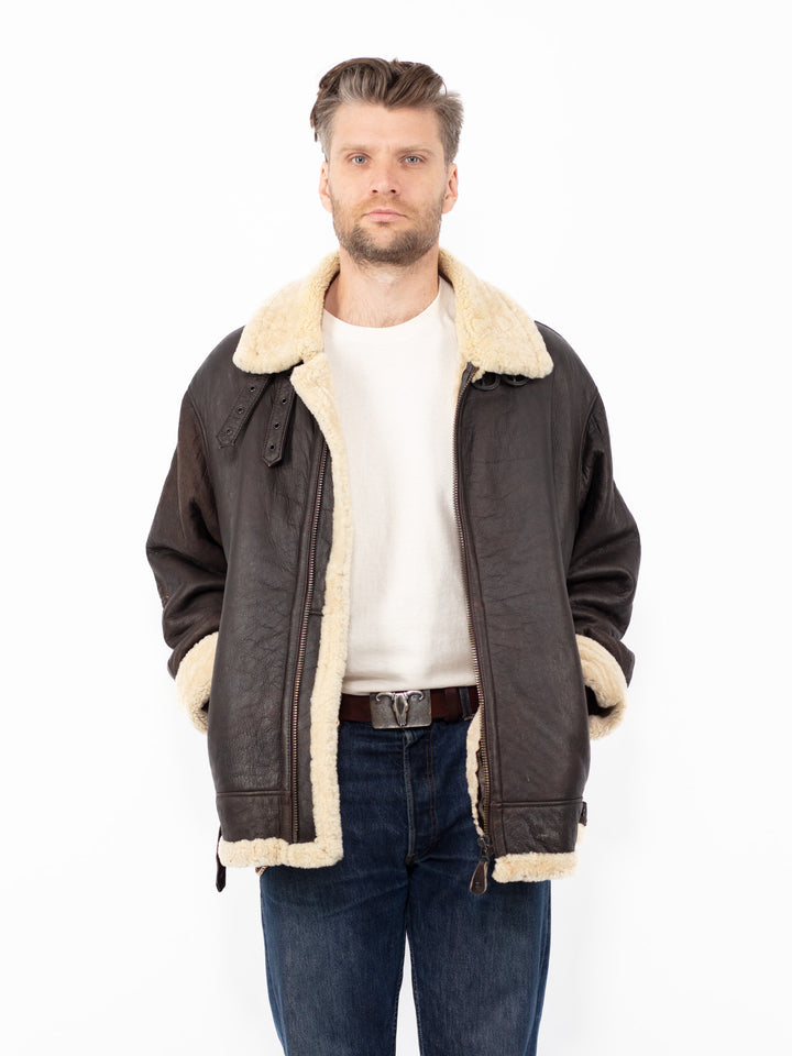 Vintage 00's Men B-3 Style Sheepskin Jacket in Brown