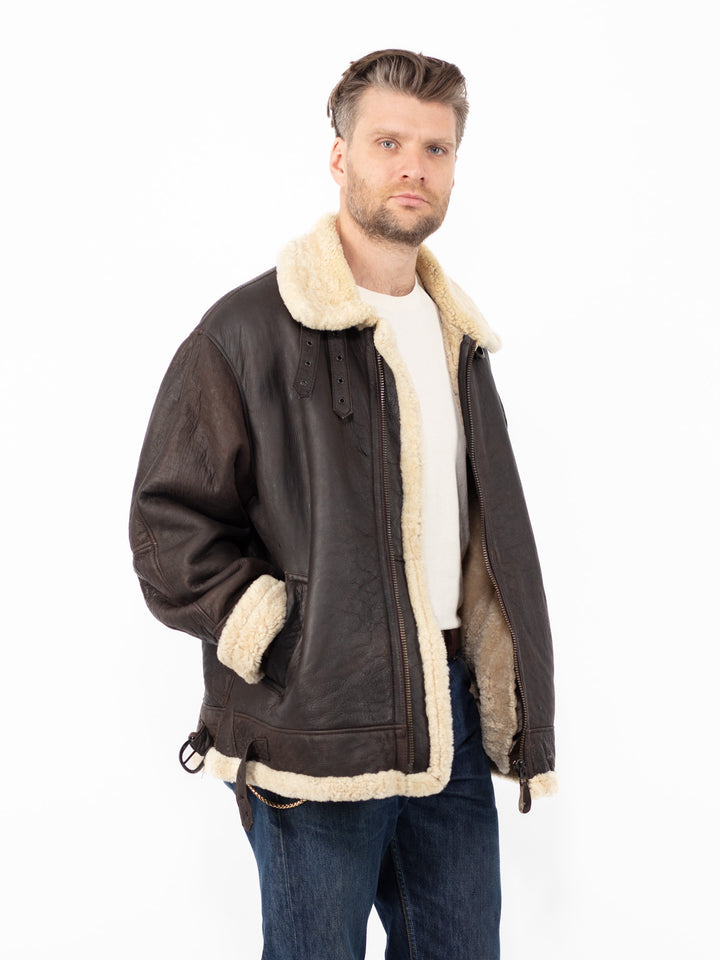 Vintage 00's Men B-3 Style Sheepskin Jacket in Brown