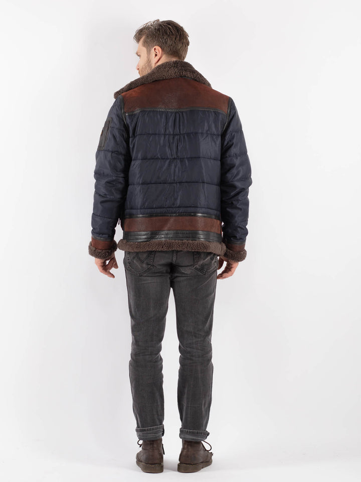 Vintage 00's PME Legend Skygoose B-3 Style Sheepskin Puffer Jacket in Blue Brown - NorthernGrip