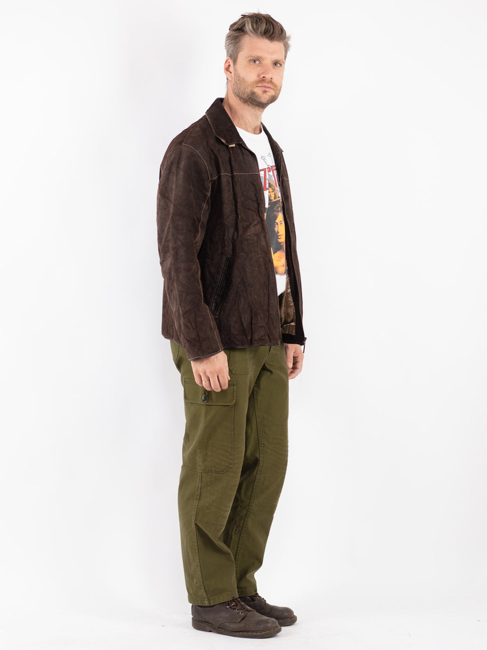 Vintage 00's Men Suede Jacket in Brown