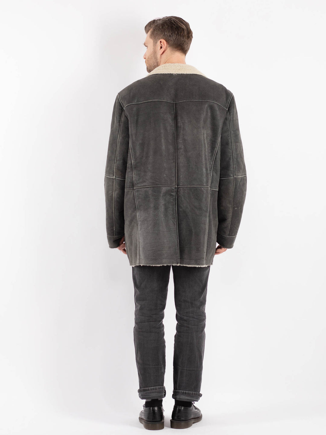 Vintage 00's Men Suede Sherpa Coat in GrayZ443
