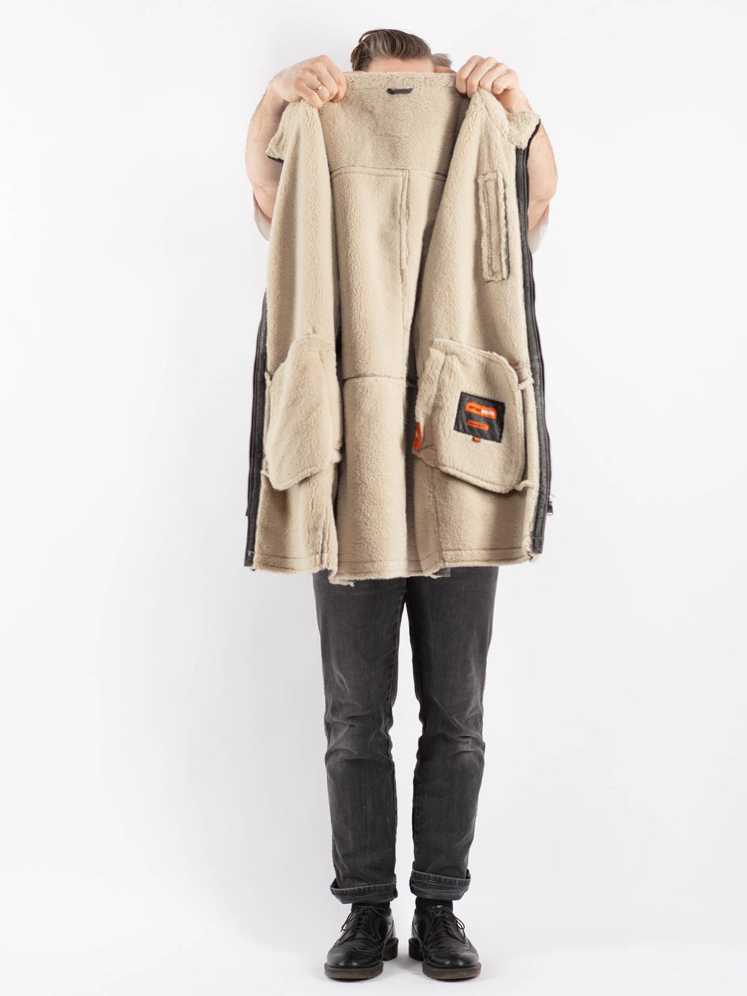 Vintage 00's Men Suede Sherpa Coat in GrayZ443
