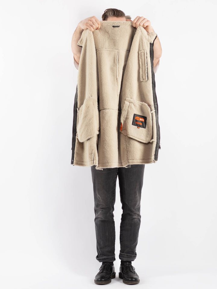 Vintage 00's Men Suede Sherpa Coat in GrayZ443
